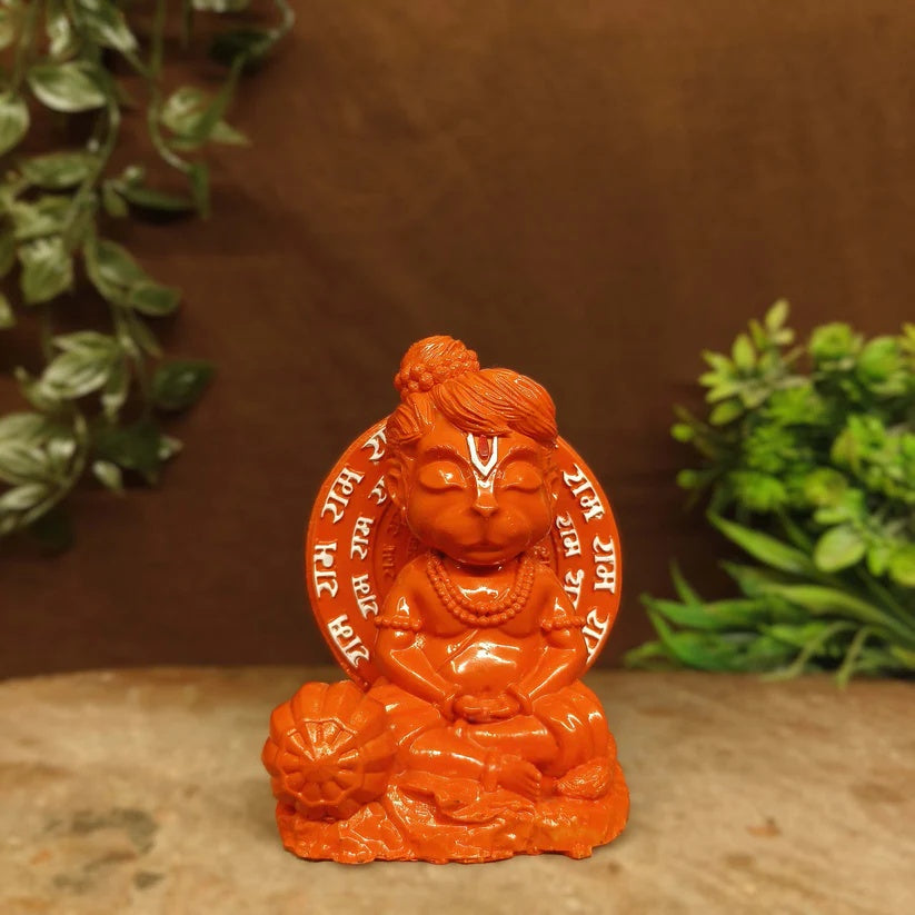 Meditating Lord Bal Hanuman Shri Ram Chakra Sindoori Orange